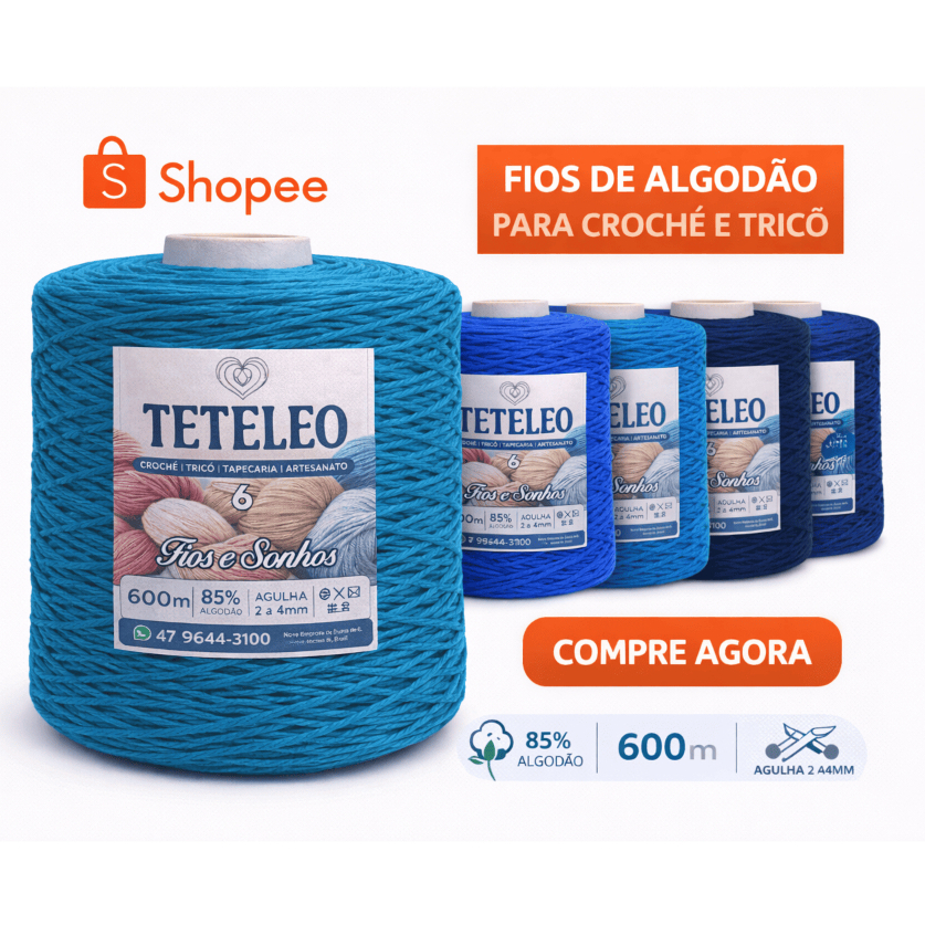 Barbante N.6 TeTeLeo 600m 85% Algodão Premium |