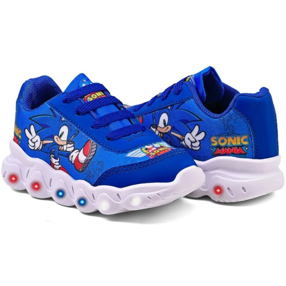 Tênis Infantil Sonic Masculino AzulCasual Com Led