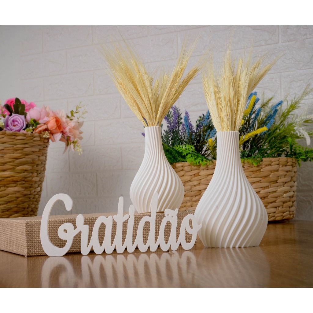Kit 2 Vasos Branco Decorativos + Letreiro Enfeite 