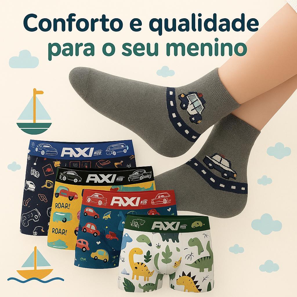 Kit Com 10 Cuecas Infantil + 12 Unidades de Meias