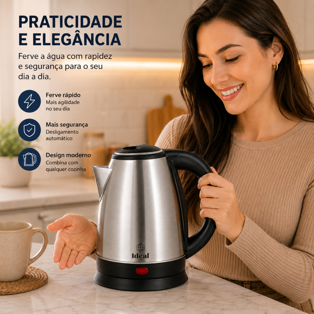 Chaleira Elétrica Inox 1,8L 110V 220V Desligament