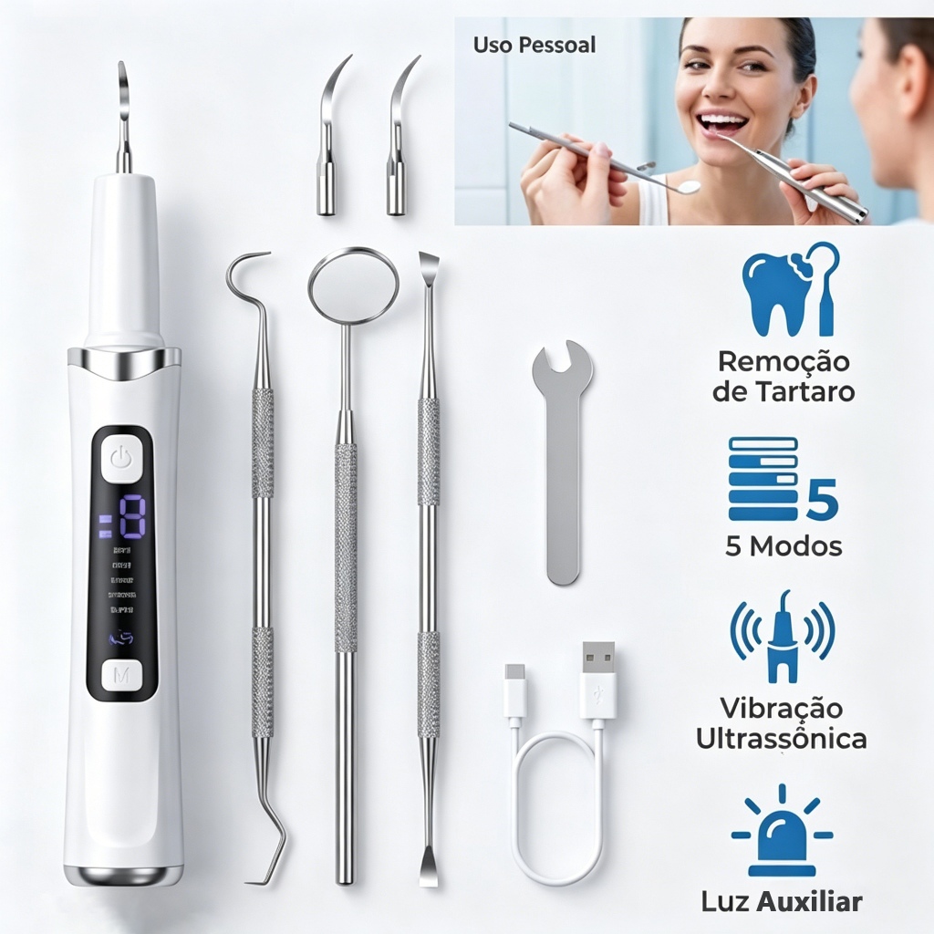 Kit Limpador Dental Ultrassônico Elétrico com Te