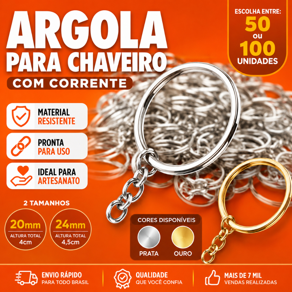 Argola Para Chaveiro Com Corrente – Tamanhos