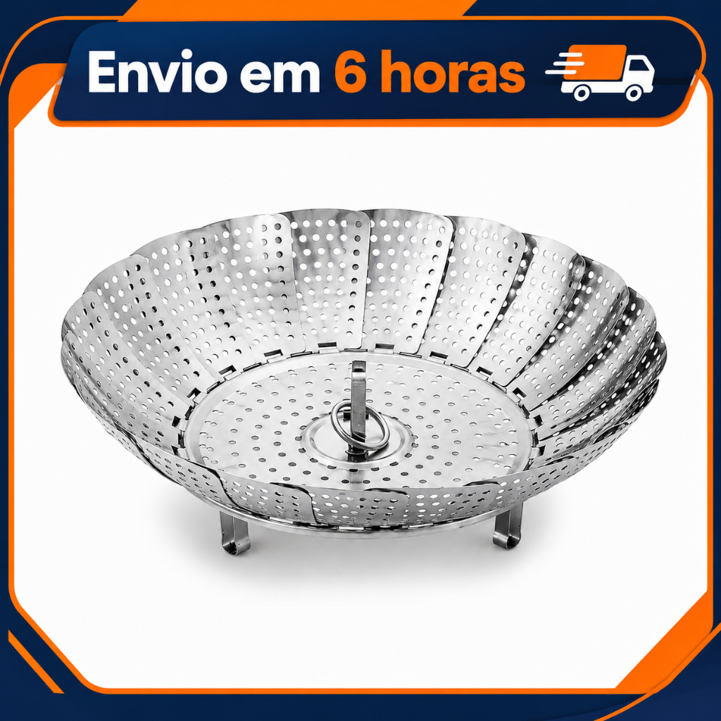 Cesto Cozimento Vapor Inox Retrátil 25cm Aço Ino