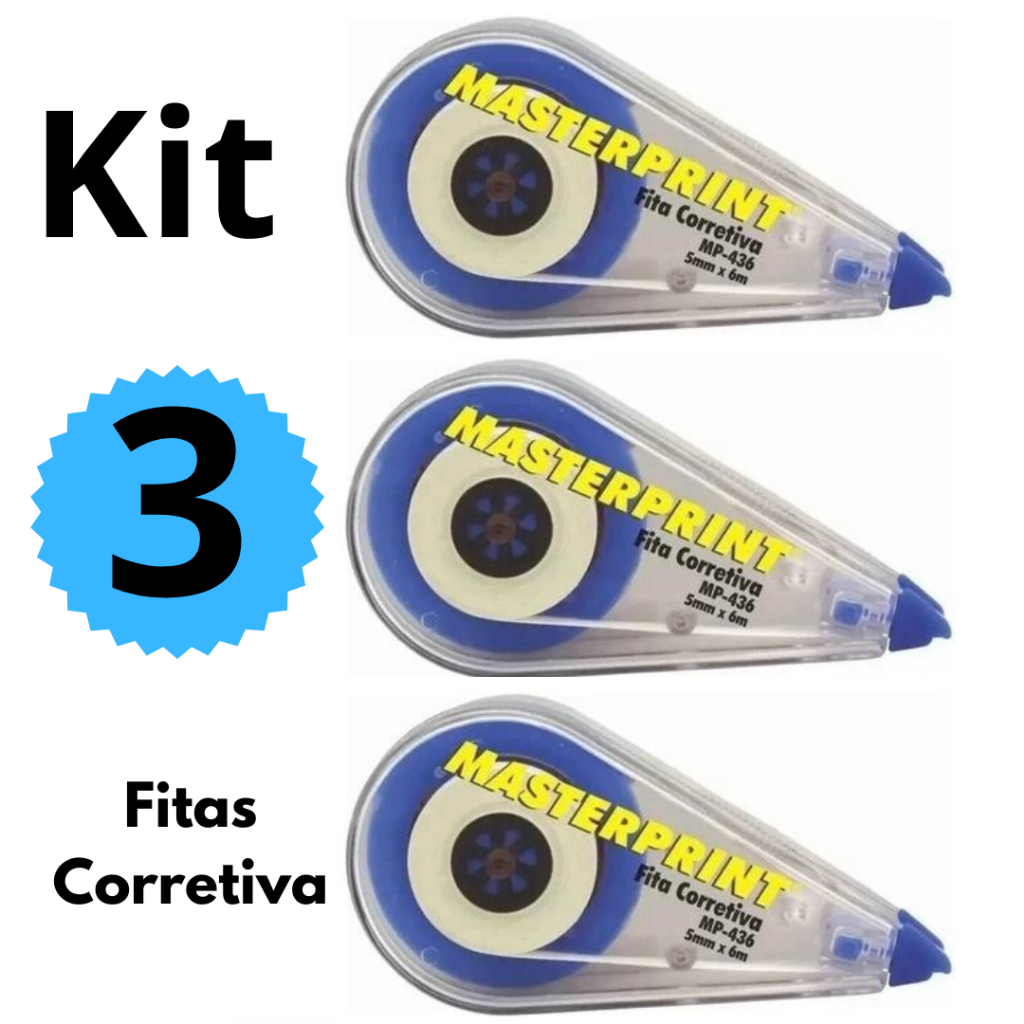 Kit 3 Fitas Corretiva 5mm x 6m Secagem Imediata Co
