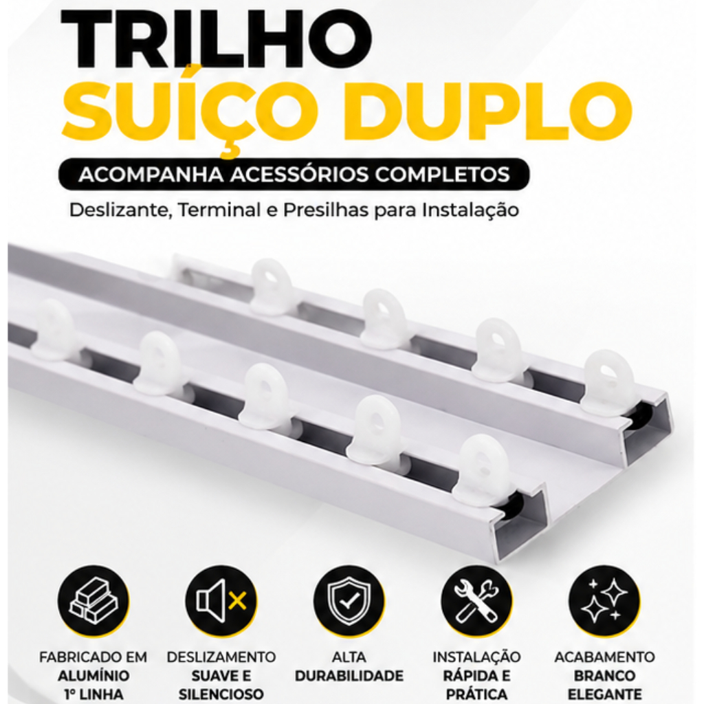 Trilho Suíço Duplo Max Para Cortina Em Alumínio