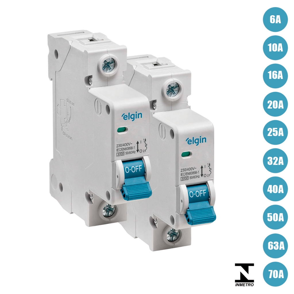 Disjuntor Monopolar Elgin 6A até 70A 1 Polo Curva