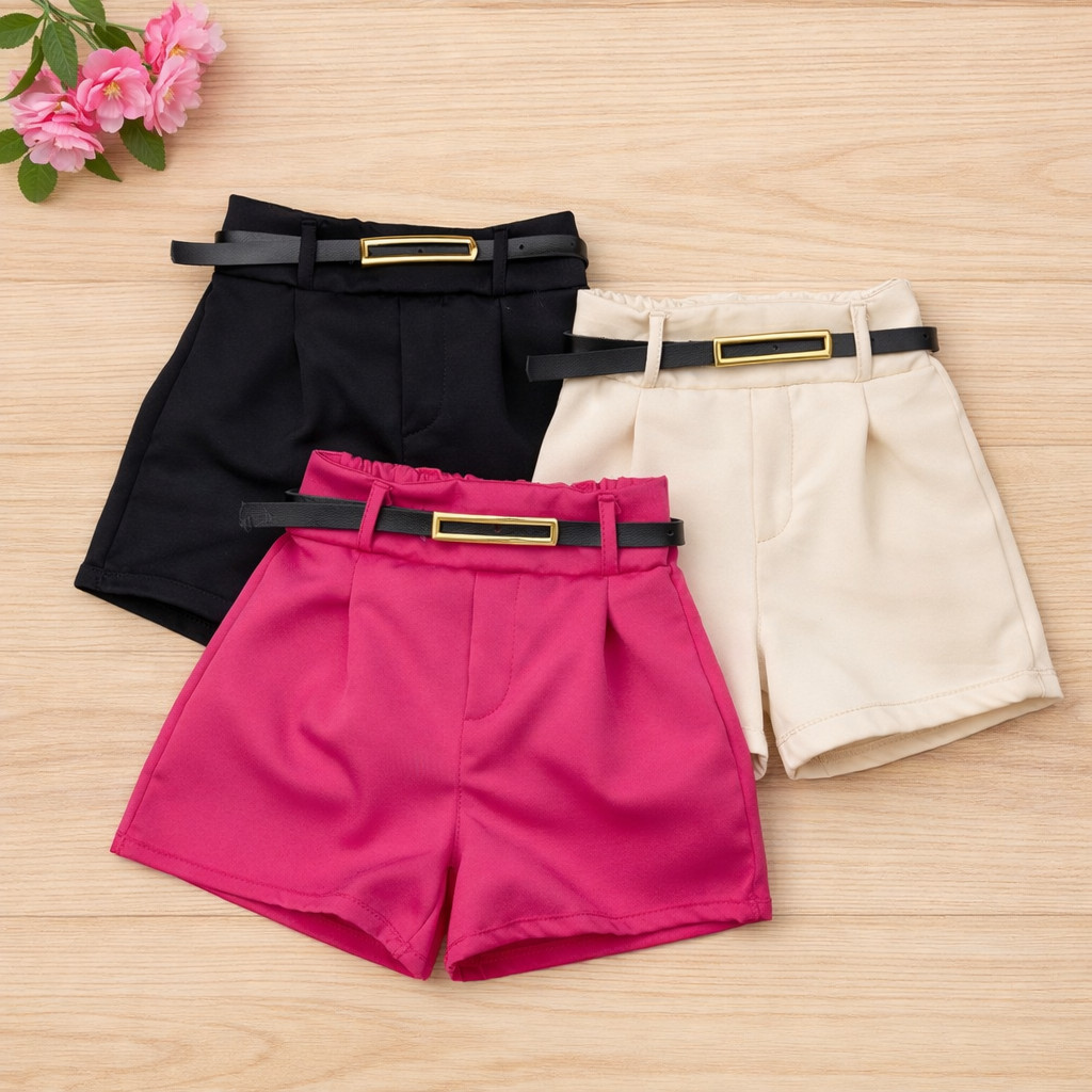 KIT 3 Peças Short com cinto infantil menina  moda