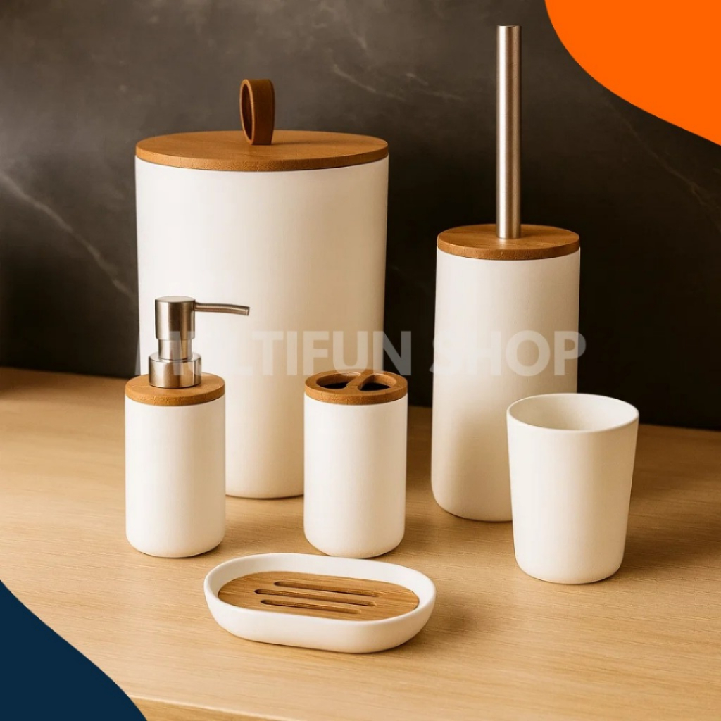 Kit Banheiro 6 Peças em Bambu e PP  Design Sofist