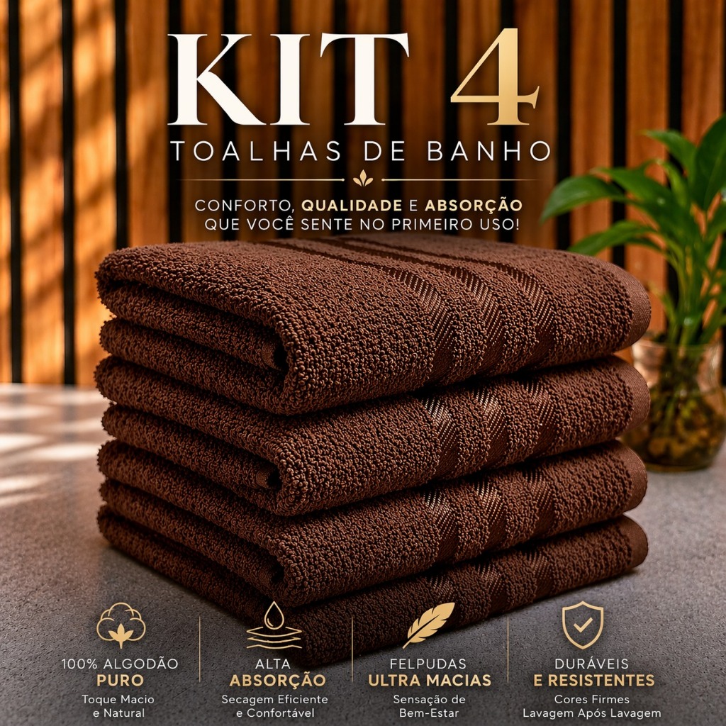 Kit 4 Toalhas – Banho Felpudas Ultra Macias