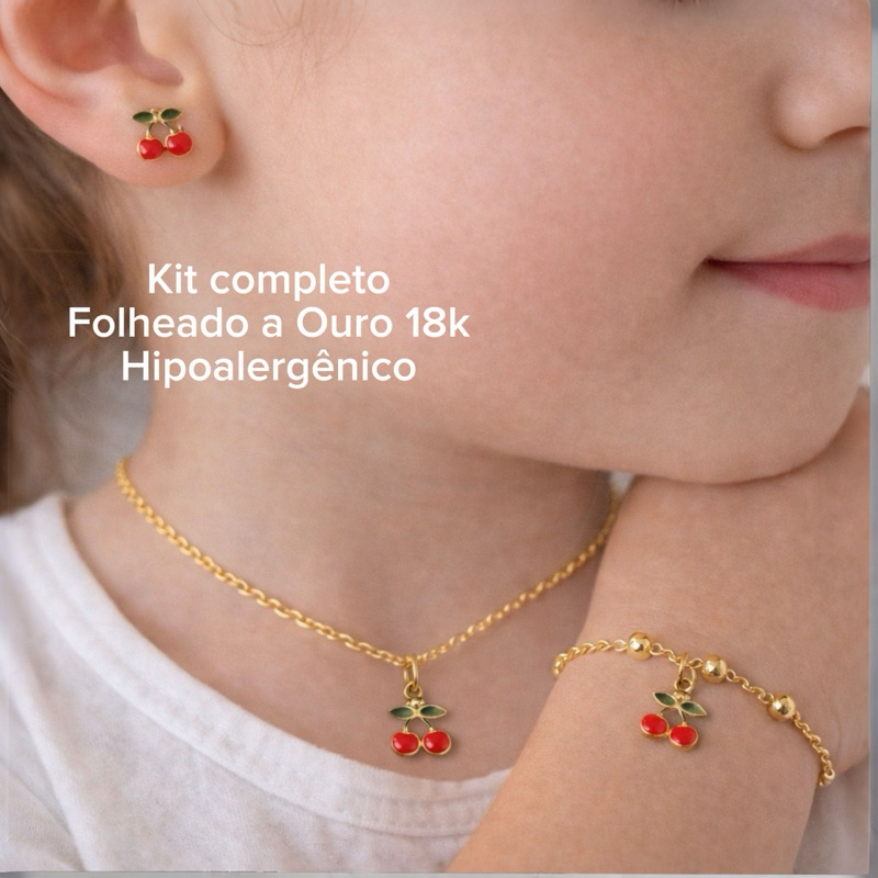 Kit Completo Infantil Cerejinha Folheado a Ouro 18