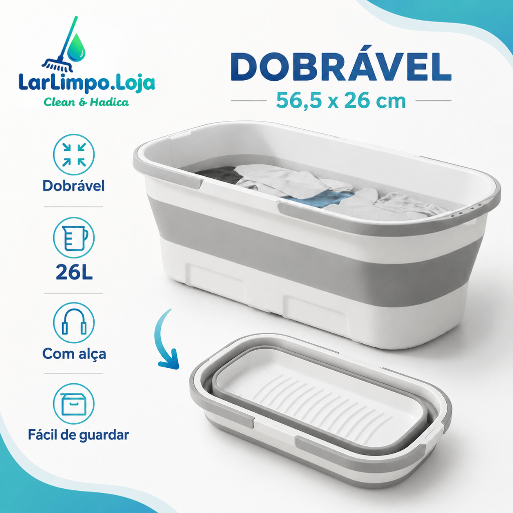 Balde Dobrável Retangular Silicone 26L com Alça