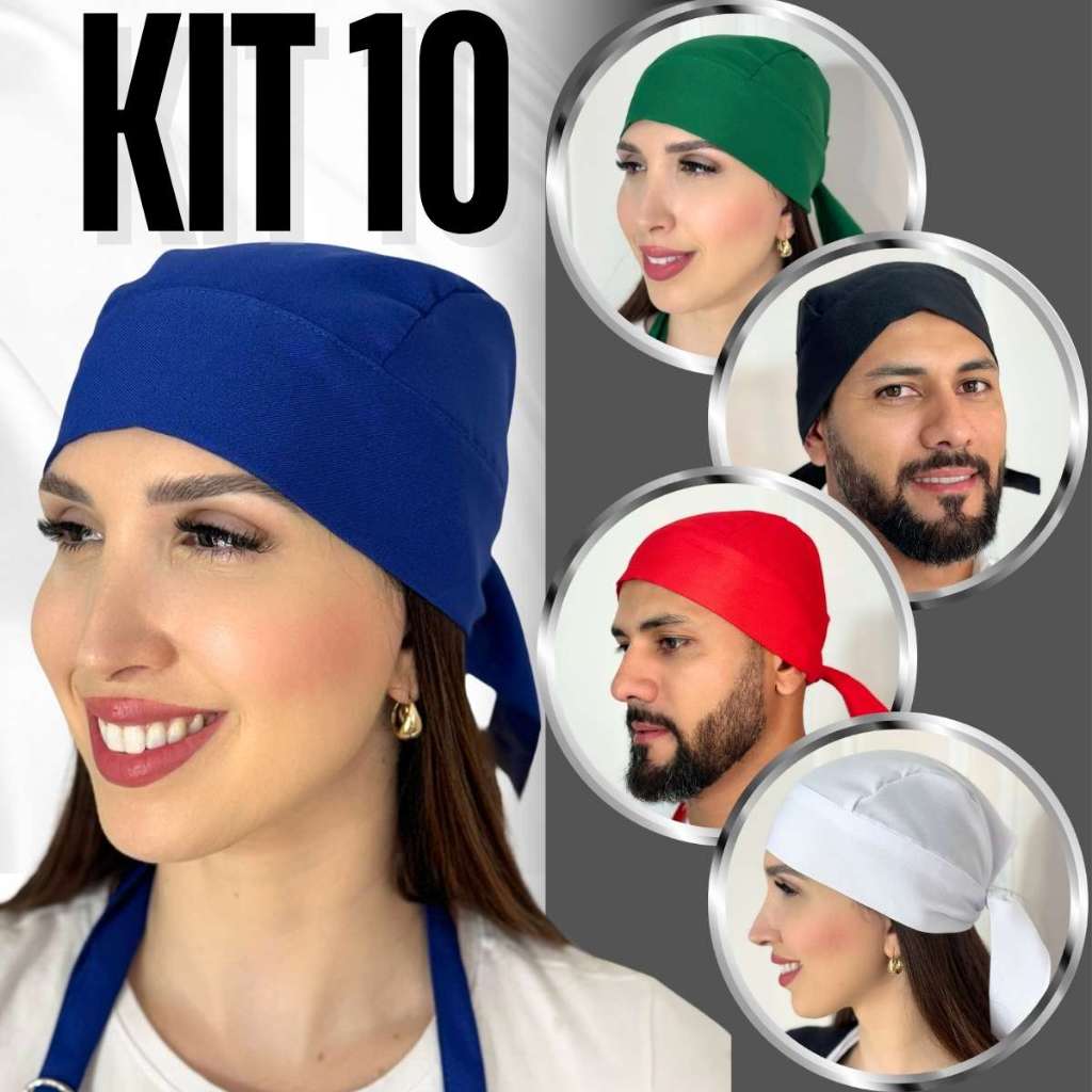 Kit 10 Toucas Gorro Bandana em Tecido Cozinha Rest