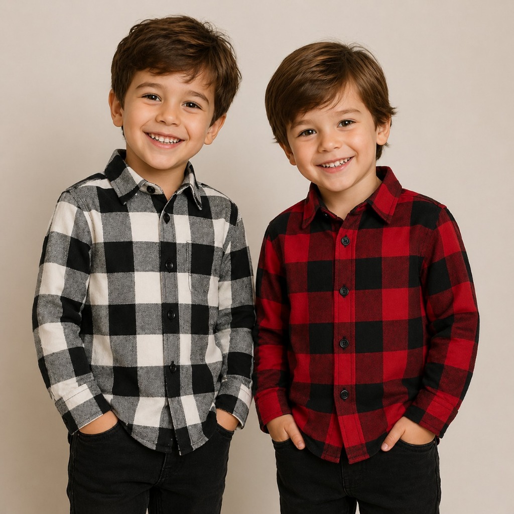 Camisa Xadrez Infantil festa junina Manga Longa Fl