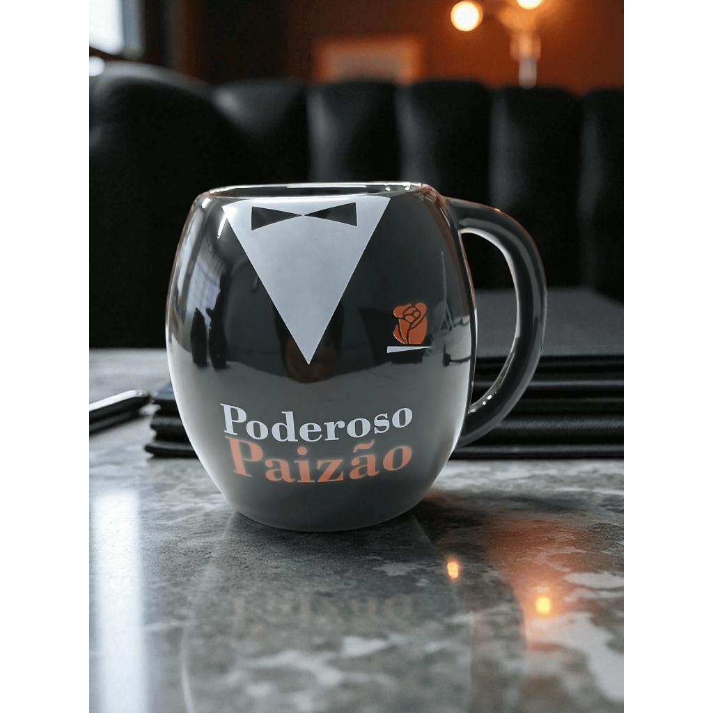 Caneca em Porcelana Preta Bojuda 410ml Poderoso Pa