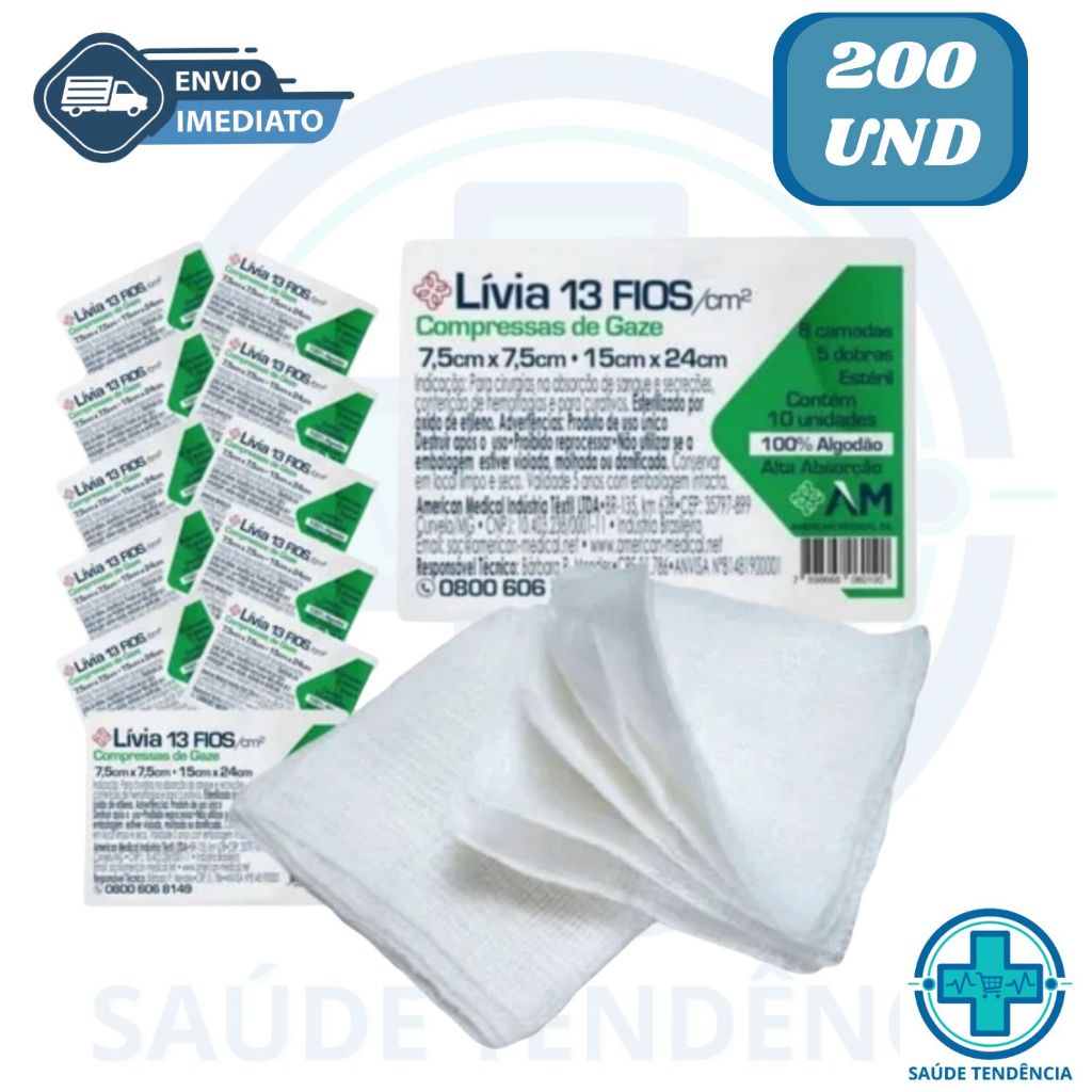 Kit 200 Unidades Compressa Gaze Estéril 13 Fios 7