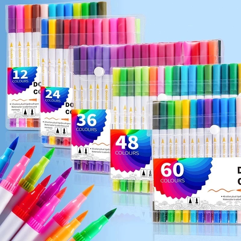 KIT 12 Caneta -120 Caneta 2 em 1 Brush Ponta Pince