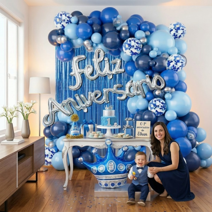 Kit Decoração Festa Aniversário Balões Azul Co