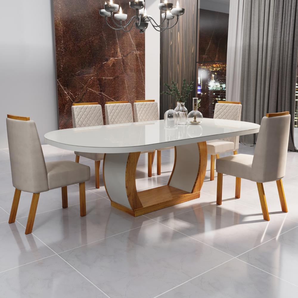 Sala de Jantar 196×90 Mel MDF/Vidro 6 Cadeira