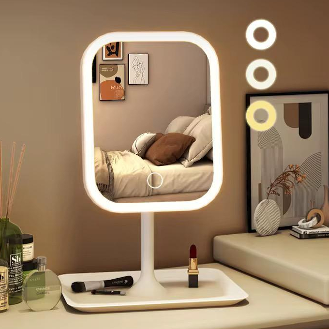 Espelho de Led Com Base Para Maquiagem Portátil C