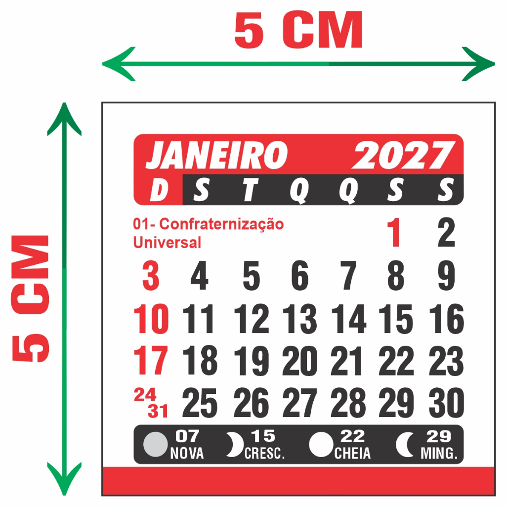 Mini Calendário 2027 5x5cm Refil Para Ímã de Ge