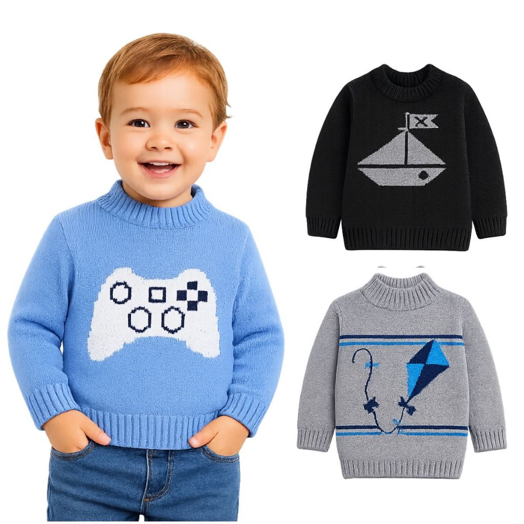 Kit 3 Blusas De Lã Infantil Menino Tricô Premium