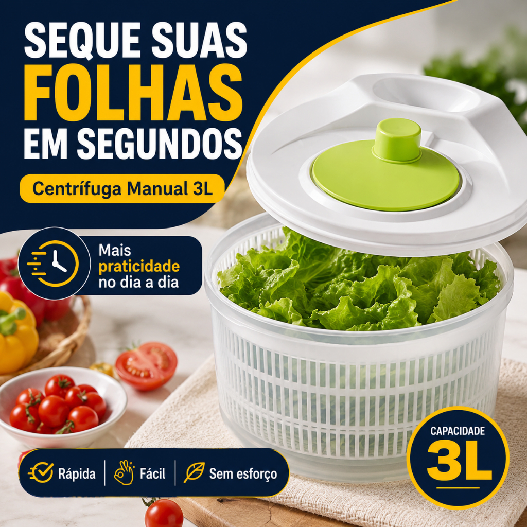 Centrífuga de Salada 3L Manual Secagem Rápida Se
