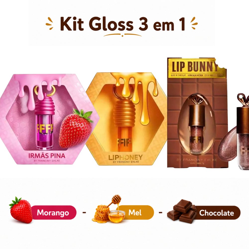 Kit com 3 Gloss Labiais – Brilho Intenso Esp