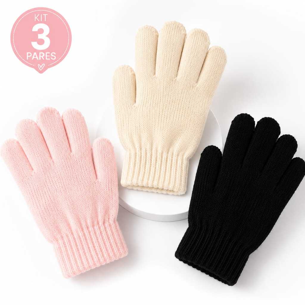 Kit 3 Pares Luvas Infantil Inverno Quentinha Elás