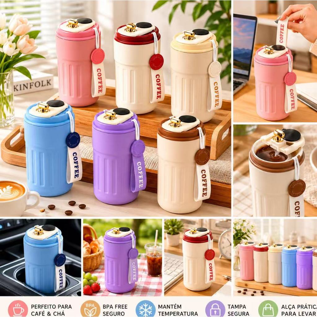 Copo Térmico Cafe 450ml Inox com Display Digital 