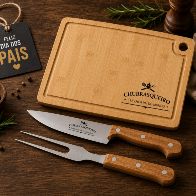Kit Tábua e Faca de Churrasco Personalizada Time 