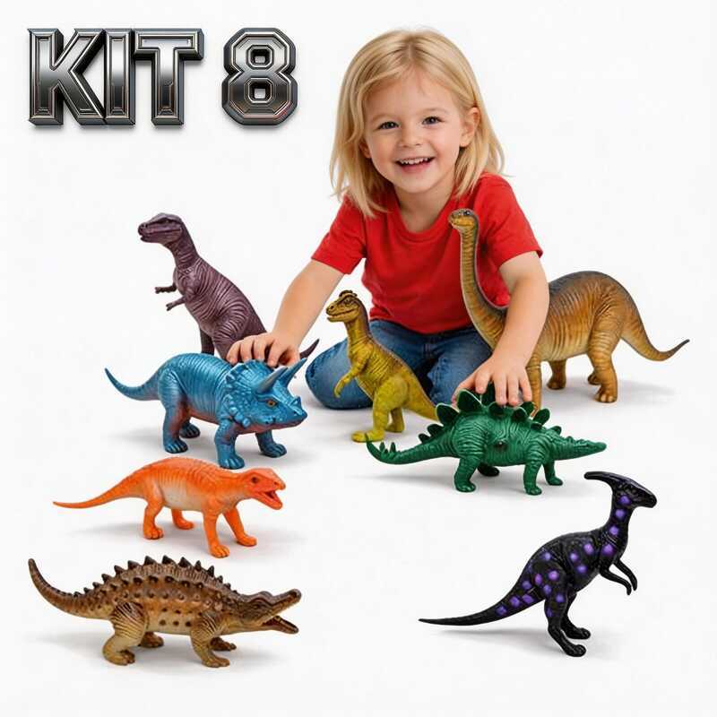 Kit 8 Dinossauros de Borracha Grande Brinquedo Inf
