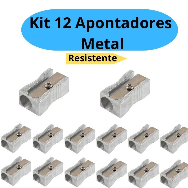 Kit 12 Apontador Metálico Clássico Resistente Ap