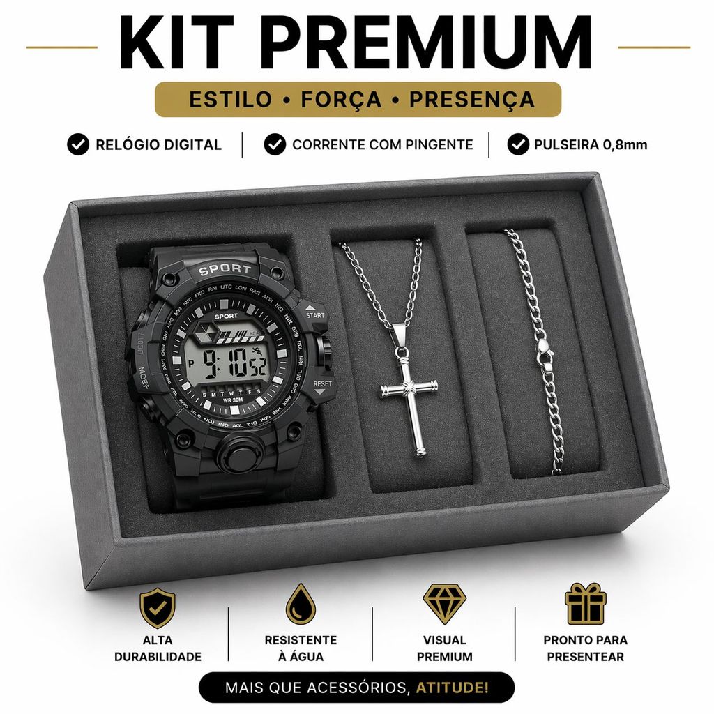 Kit Relógio Masculino Digital Sport À Prova DÁg