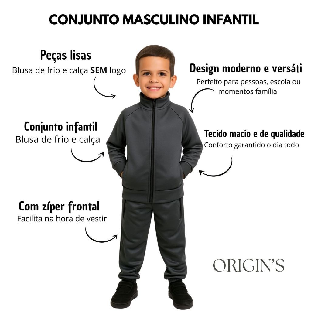 Conjunto Infantil Masculino Liso Com Bolsos Ziper 