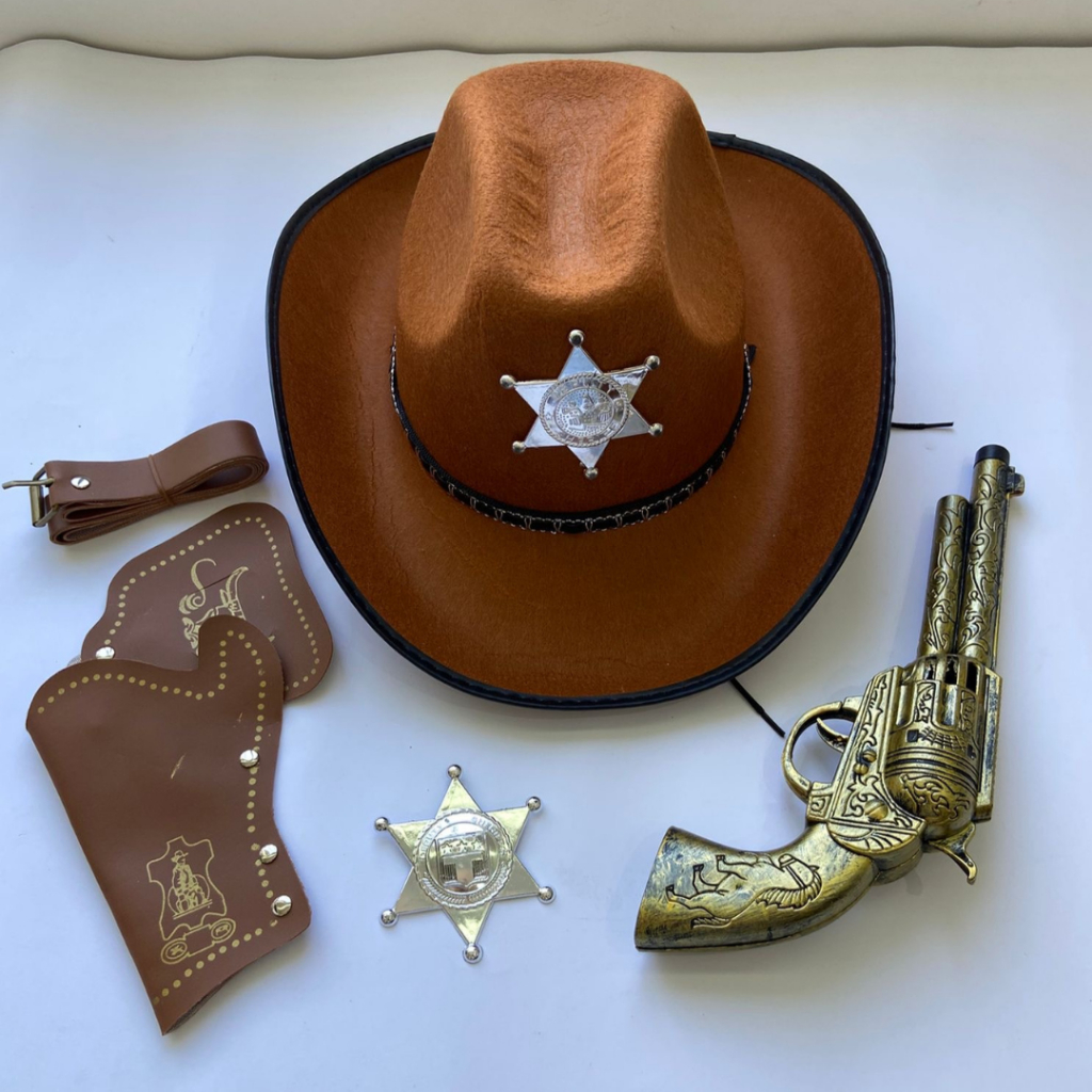 Kit Chapéu Xerife Para Festa Carnaval Fantasia Co