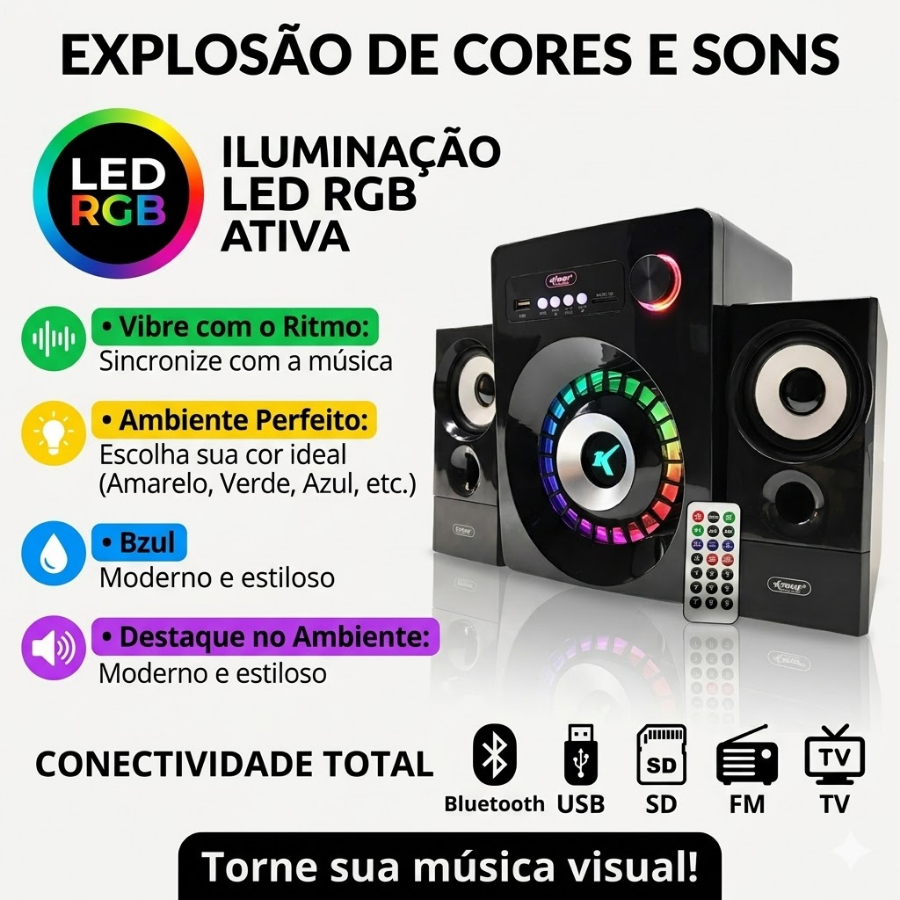Caixa Som 2.1 Subwoofer Bluetooth Aux P2 Usb Knup 