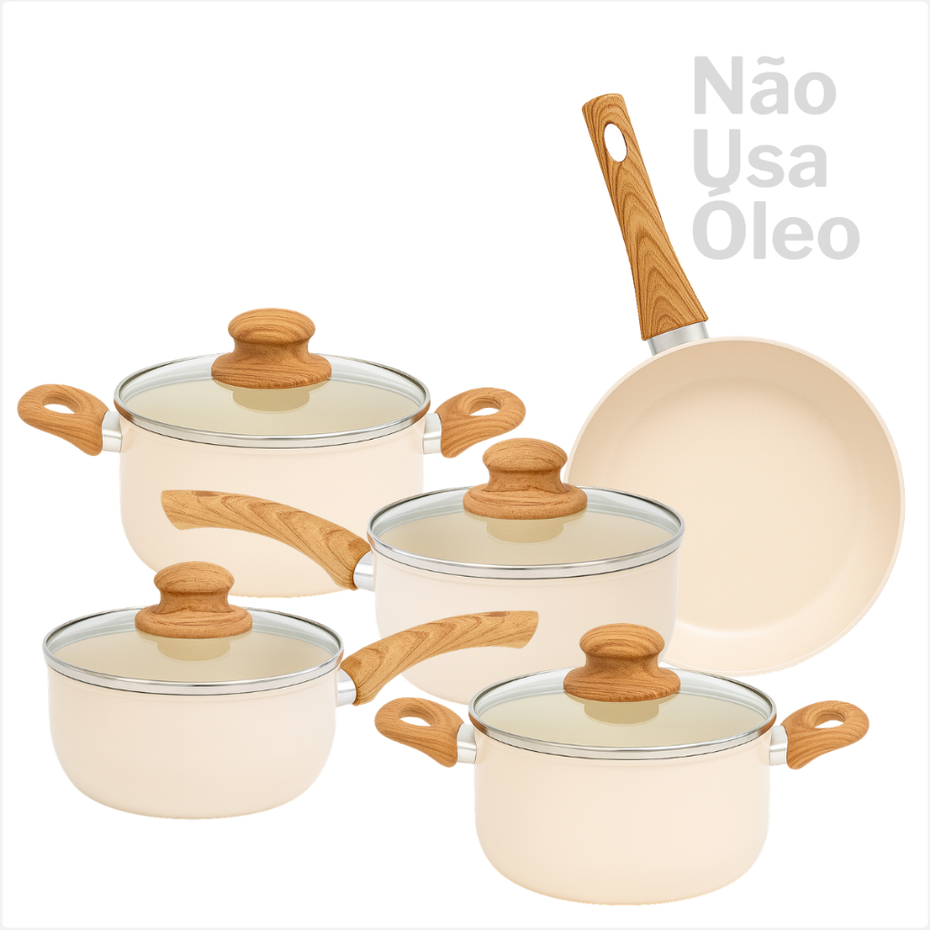 Jogo Panelas 5 Pecas Antiaderente Inducao Com Tamp
