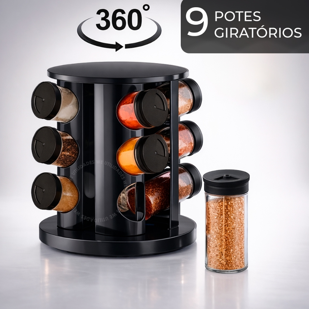 Porta Temperos Condimentos Giratório 9 Potes Orga