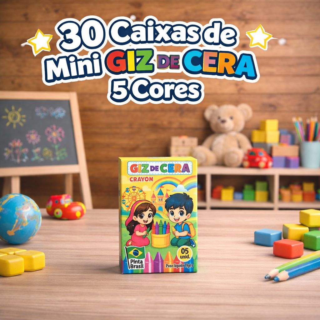 30 cx Mini Giz de Cera 5 Cores P/ Kit Festa Infant