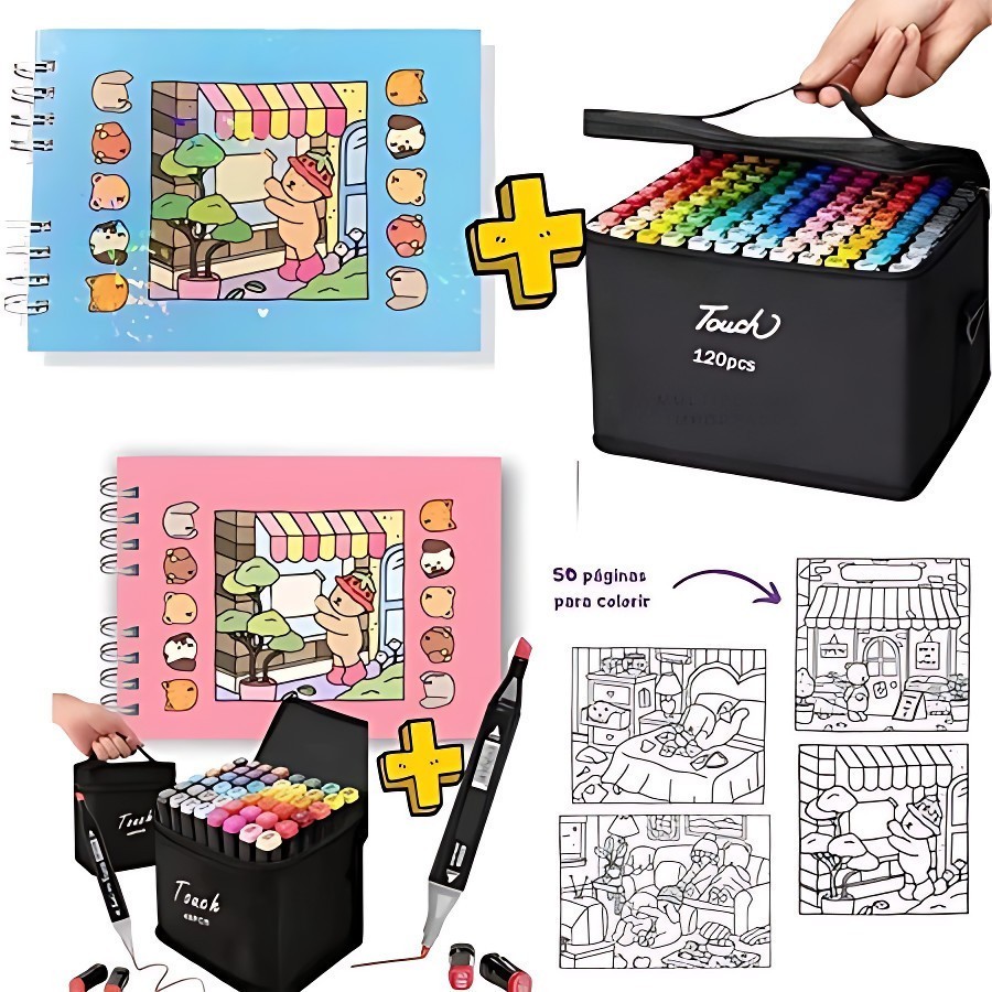 Kit Livro De Colorir Capa Dura 50 Páginas + 24/36