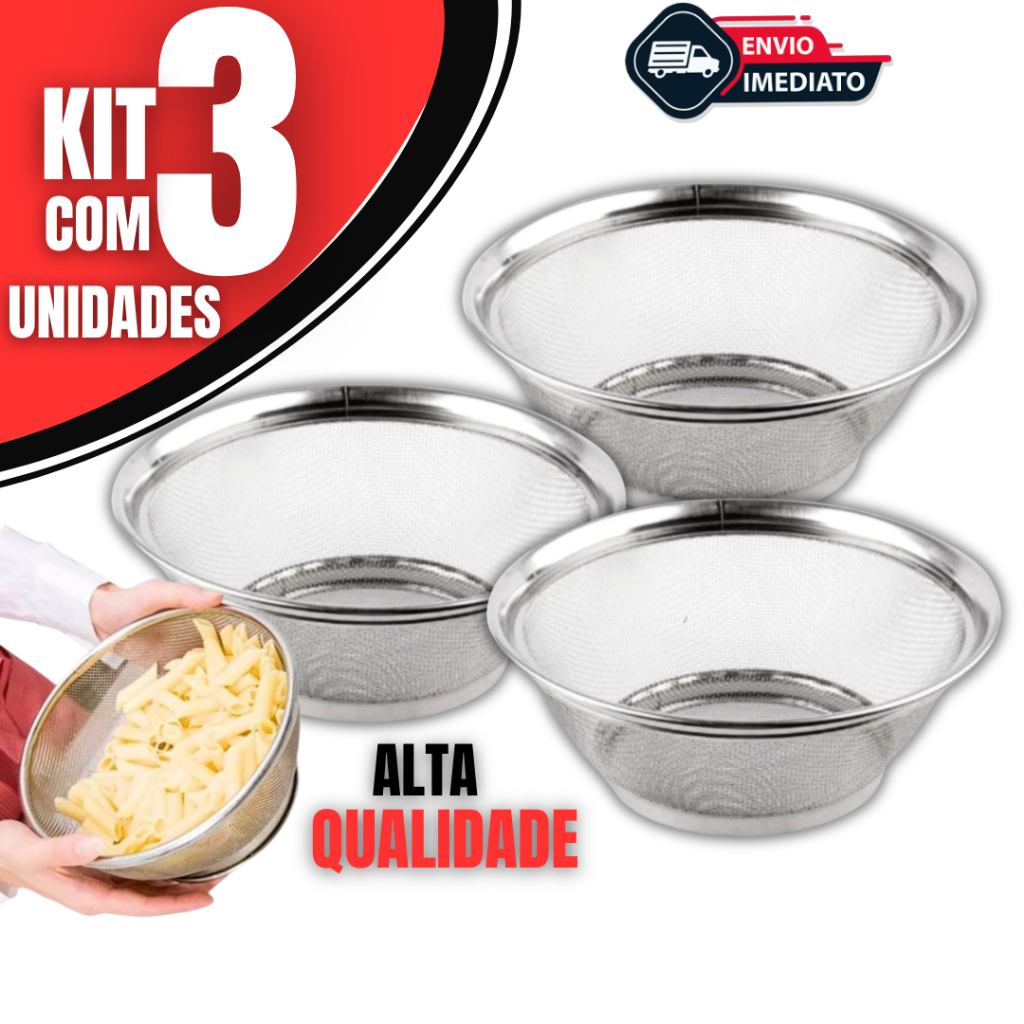 Kit 03 Cestas em Inox Escorredor Multiuso 22cm Coz