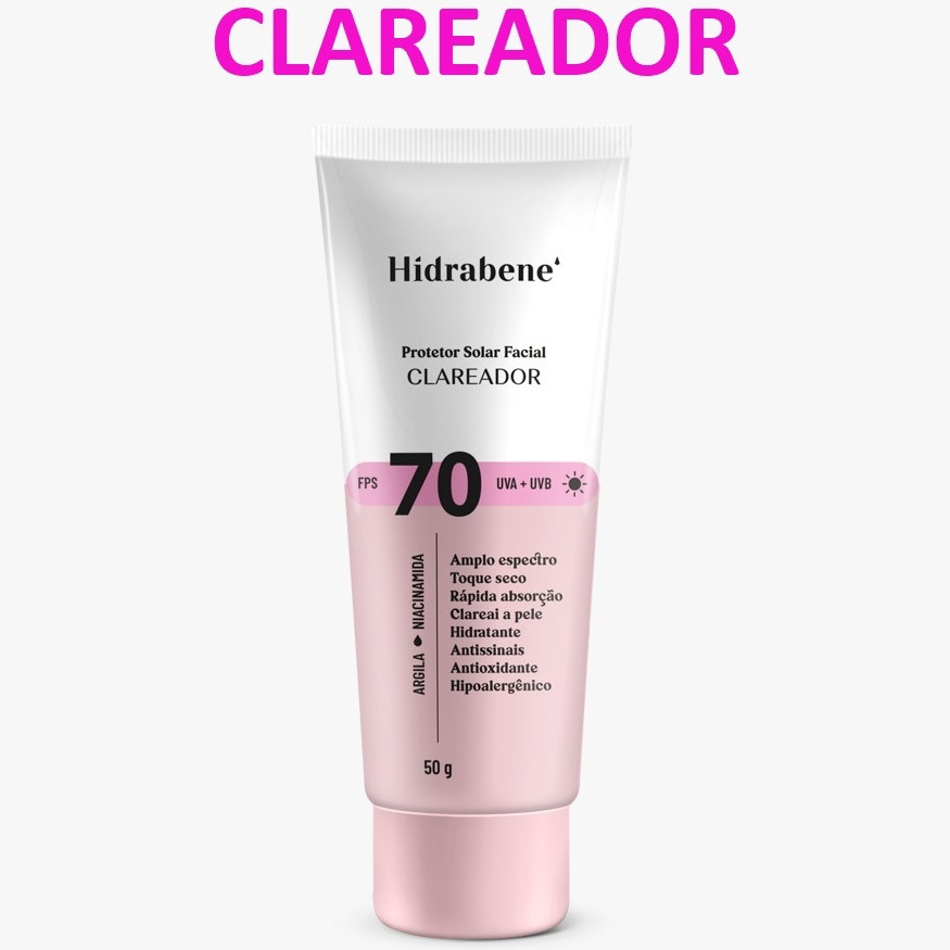 Protetor Solar Facial Clareador  Hidrabene FPS 70 