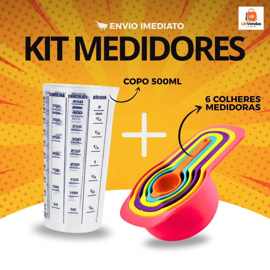Kit Medidas Colher Medidora 6 Xícaras ML + 1 Copo