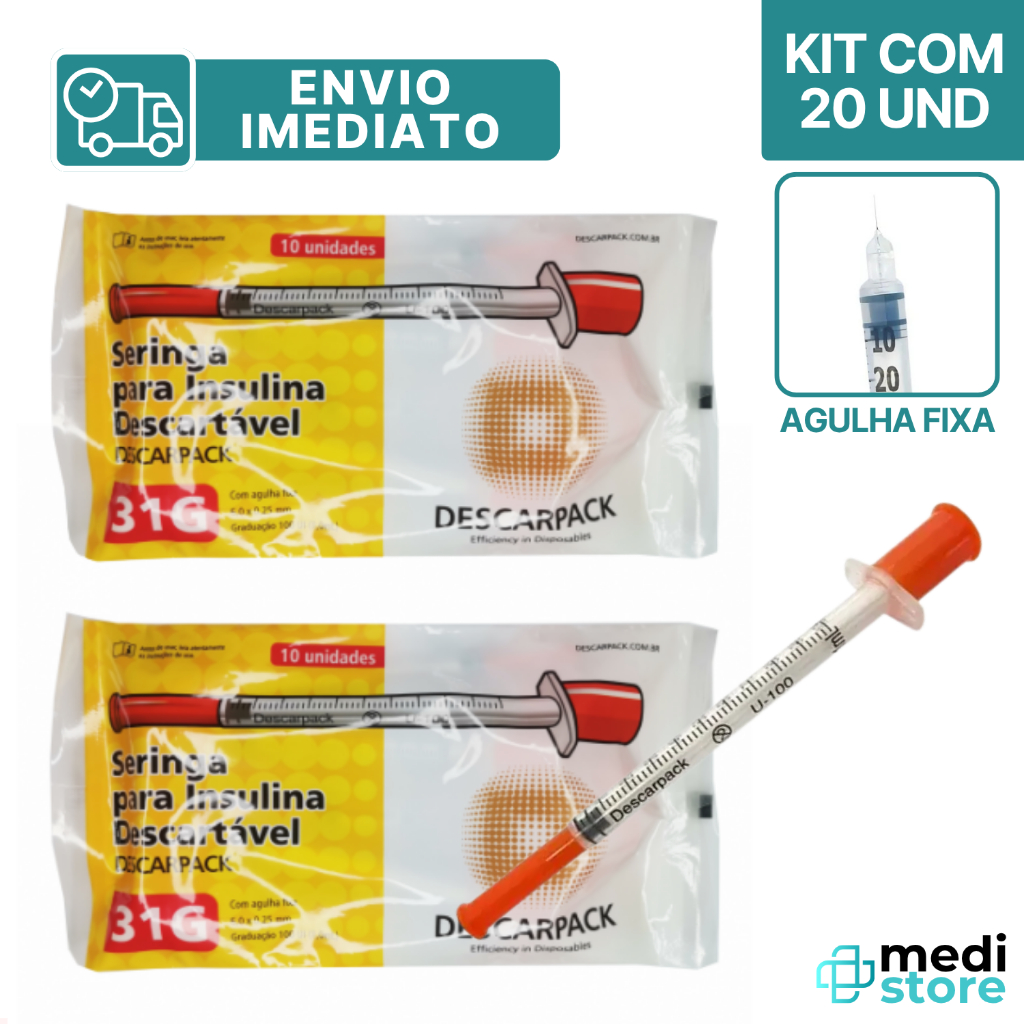 Kit com 20 – Seringa de Insulina Botox 1mL c