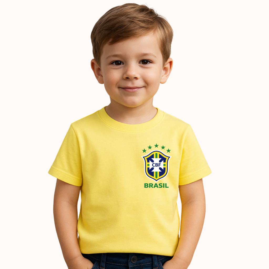 Camiseta Infantil Unissex Estampa Brasil 100% Algo