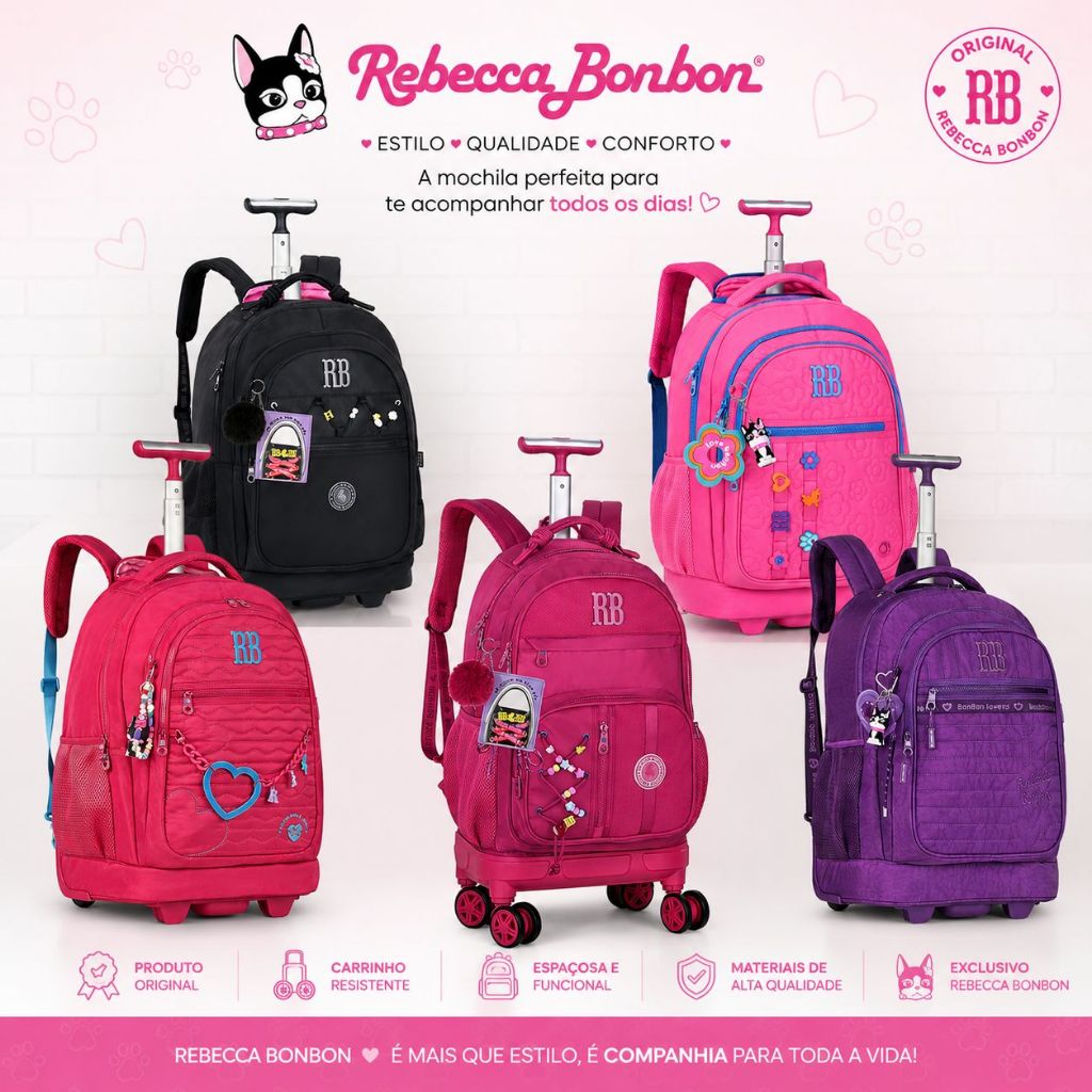 Mochila Carrinho Escolar RB Rebecca Bonbon Rodinha