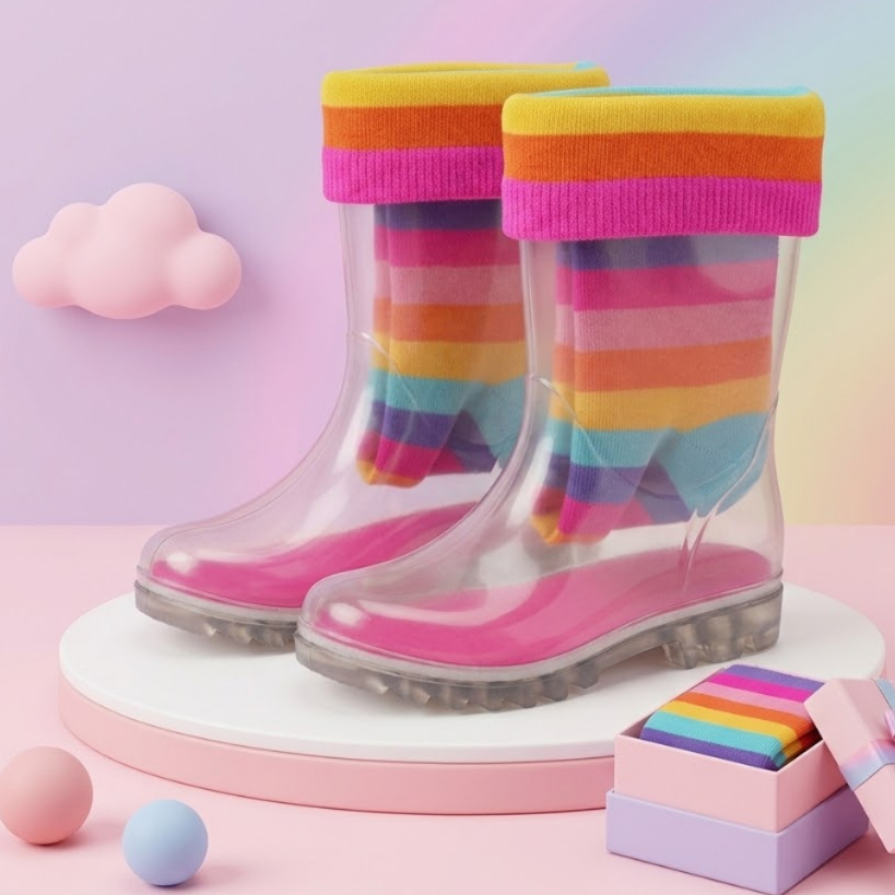 Kit Galocha Infantil Menina Cano Alto+Meia Colorid