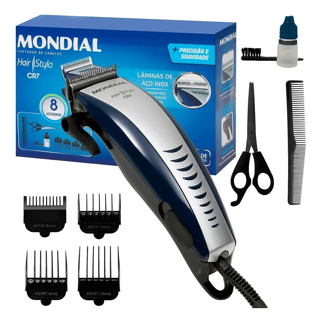 Máquina de Corta Cabelo Mondial Azul e Cinza Hair