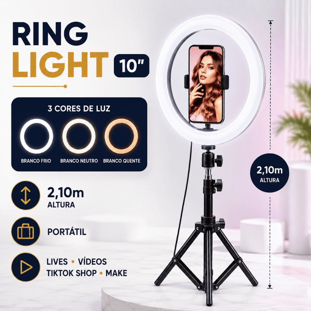 Ring Light Iluminador 10 Polegadas com Tripé 2.10